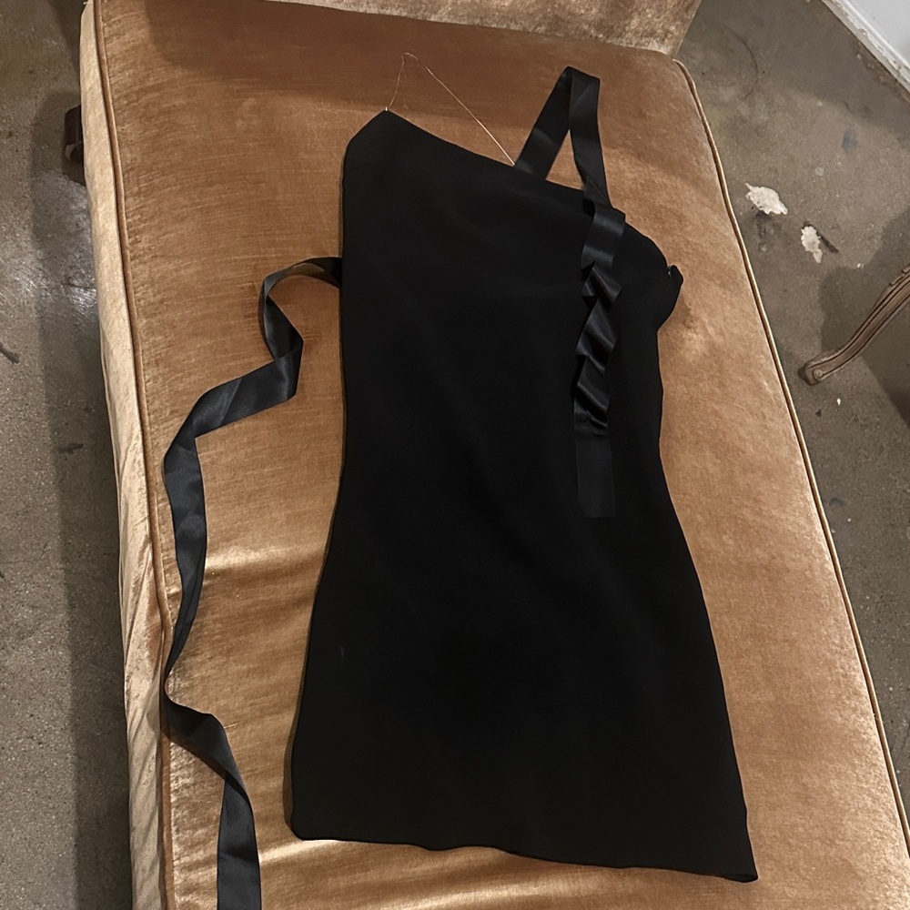 From Japan Little black dress Asymmetric design strap 1 Silver chain & Ribbon